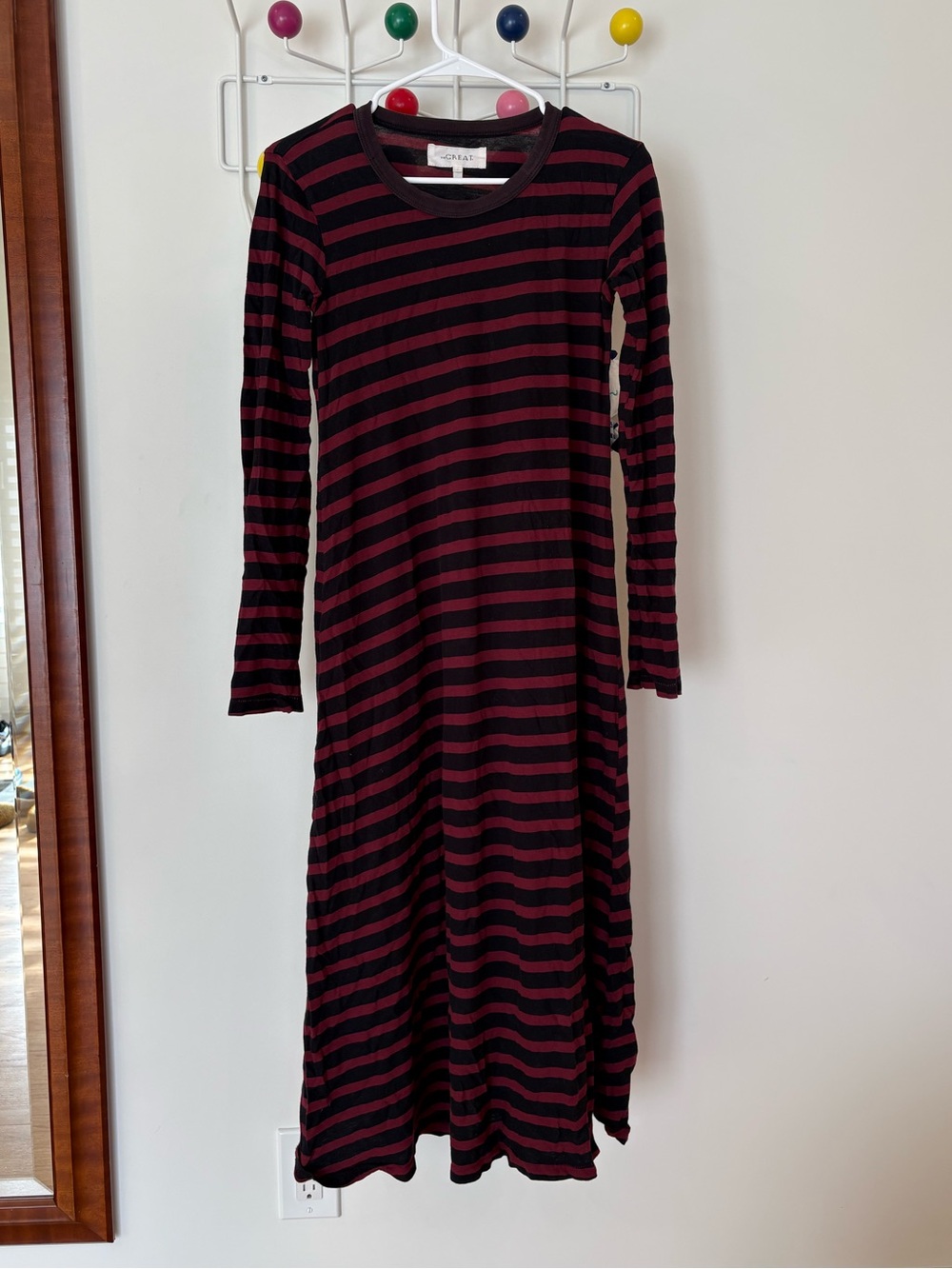 The Great Striped Cotton Long Sleeve Dress